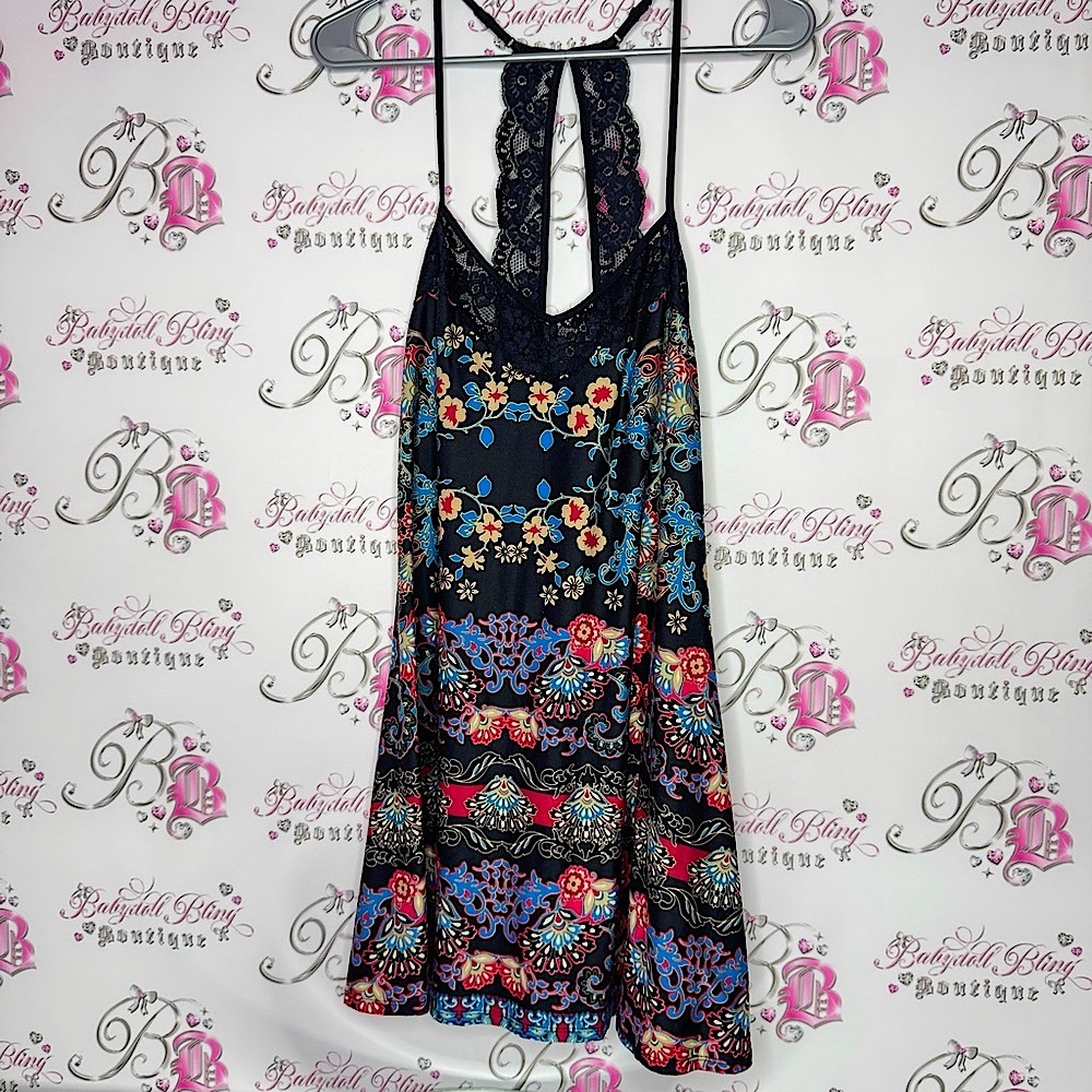 In bloom dress paisley lace black red white blue floral boho open back soft luxe